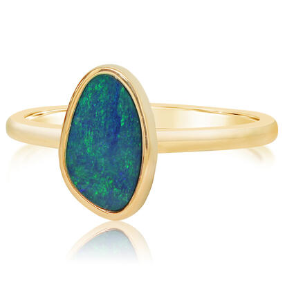 Australian Opal Doublet Smooth Shank Ring - Rings