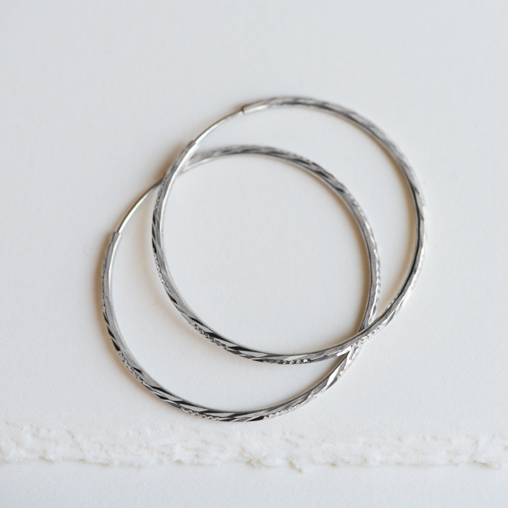 Glitzy White Gold Hoop Earrings - Earrings