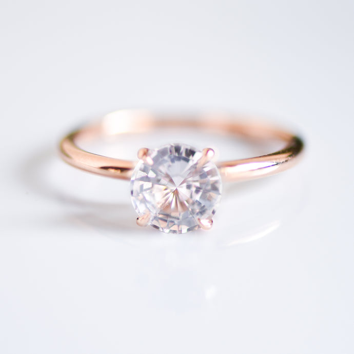 Rose Gold White Sapphire Solitaire Ring - Rings