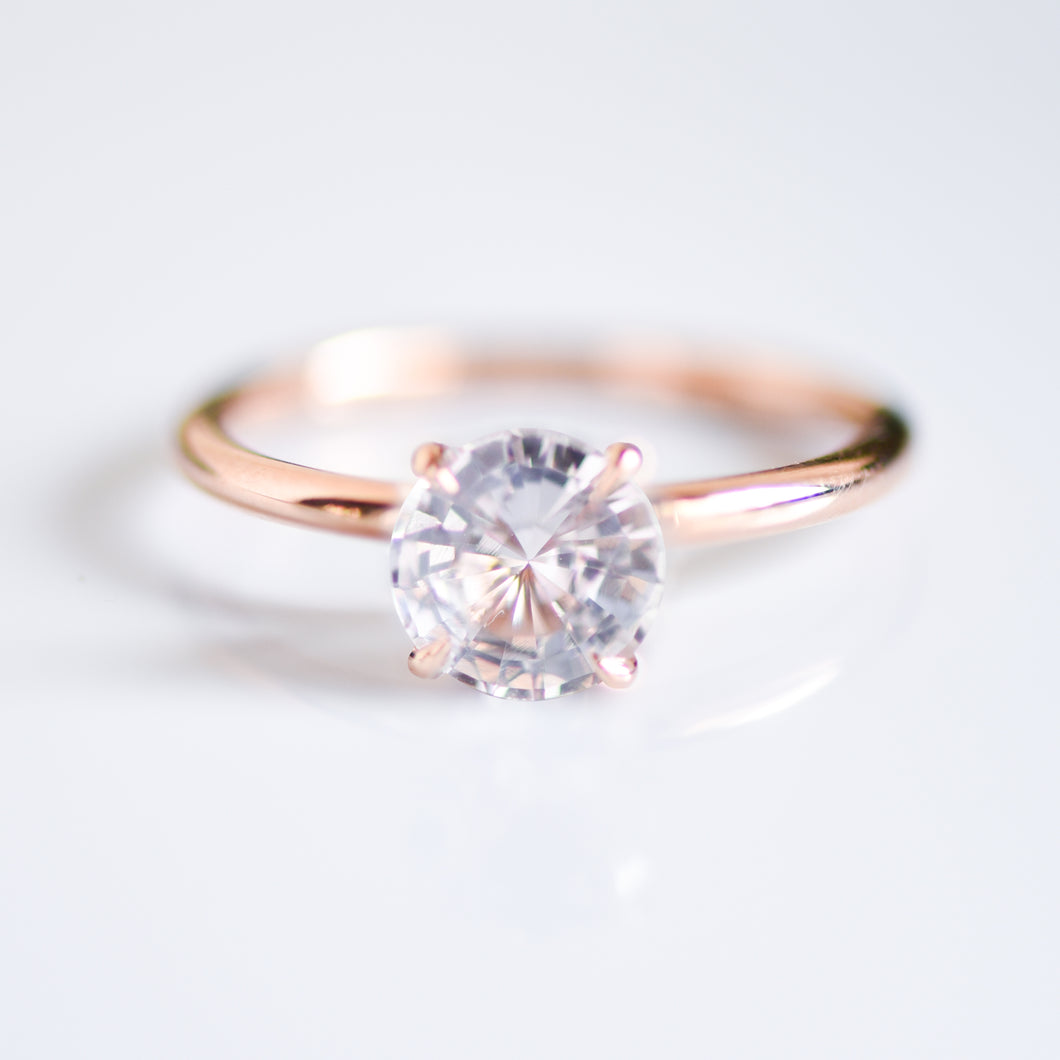 Rose Gold White Sapphire Solitaire Ring - Rings