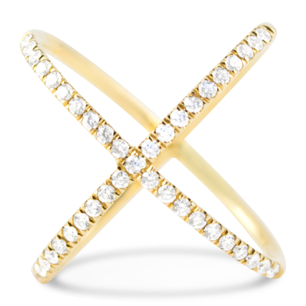 Yellow Gold Diamond X Ring - Rings