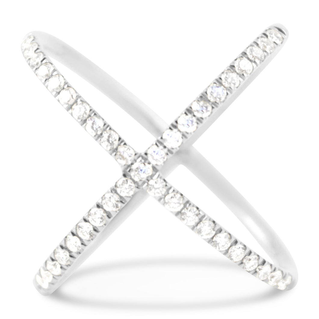 White Gold Diamond X Ring - Rings